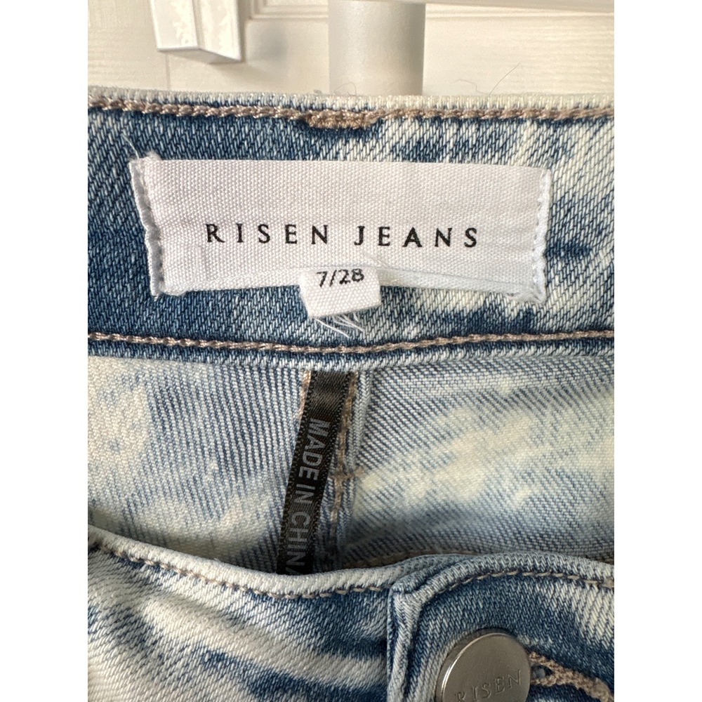 Risen Jeans Womens 7/28 Light Acid Wash High Rise Slim Fit Distressed Denim - Picture 2 of 9